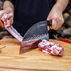 6.5 Inch Butcher Knife, 3 Layer 9CR18MOV Clad Steel W/octagon Handle Serbian Meat Cleaver Knife With Leather Knife Sheath -KitchenAid Shop 51g5ZQjefVL