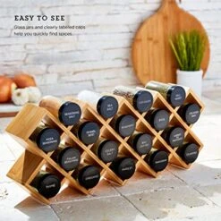 Kamenstein 18 Jar Criss-Cross 2-in-1 Spice Organizer For Countertop Or Wall With Spices Included, FREE Spice Refills For 5 Years, Bamboo With Black Caps -KitchenAid Shop 51gKm0rRBkL