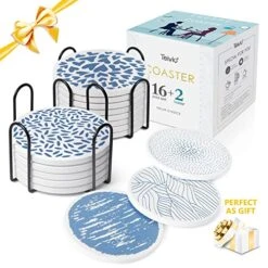 Absorbing Stone Coasters For Drinks Cork Base, With 2 Holder, For Housewarming, Apartment Kitchen Room Bar Decor, Suitable For Wooden Table, Set Of 16 (Blue) 12 Absorbing Stone Coasters For Drinks Cork Base, With 2 Holder, For Housewarming, Apartment Kitchen Room Bar Decor, Suitable For Wooden Table, Set Of 16 (Blue) -KitchenAid Shop 51gMhwZMGUL