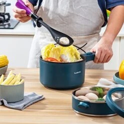 Electric Hot Pot Upgraded, Non-Stick Pan,1.89L Mini Pot For Steak,Fried Rice,with Temperature Control And Steamer - Rapid Noodles Cooker, Ramen, Oatmeal,Soup - Steamer,Egg,Vegetables,Dark Blue -KitchenAid Shop 51gMvx57gNL