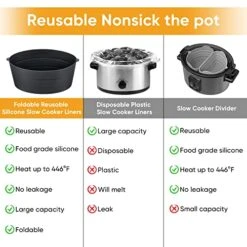 Ilicone Slow Cooker Liners, Reusable Cooking Liner Fit Crock-Pot 7-8 Quarts Slow Cooker, Foldable Leakproof Dishwasher Safe Cooker Liners For Oval 7 8QT CrockPot. -KitchenAid Shop 51gQXhoTktL