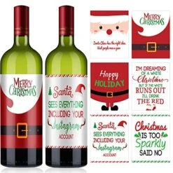 12 Pieces Christmas Wine Label Bottle Stickers Xmas Wine Bottle Cover Gift Set For Christmas Party Holiday Decor Supplies, 6 Styles ( Santa Claus Style)