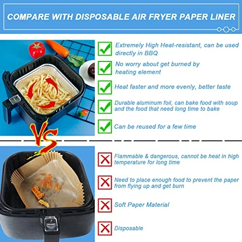 Air Fryer Disposable Aluminum Foil Liner, Air Fryer Parchment Paper Replacement, 8 Inch Square Air Fryer Pan, Compatible With Corsori, Ninja, Cuisinart Air Fryer And More(Set Of 30) 6 Air Fryer Disposable Aluminum Foil Liner, Air Fryer Parchment Paper Replacement, 8 Inch Square Air Fryer Pan, Compatible With Corsori, Ninja, Cuisinart Air Fryer And More(Set Of 30) - Image 4