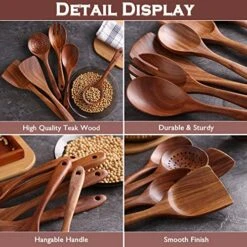 Wooden Spoons For Cooking, 6 Pcs Wooden Utensils For Cooking, Natural Teak Wood Non-Stick Cooking Spoons, Comfort Grip Wood Utensils Set For Kitchen -KitchenAid Shop 51gq5H5pAmL