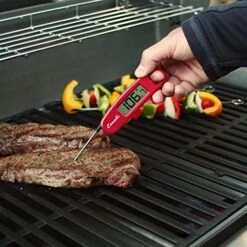 Compact Portable Meat Candy Folding Digital Thermometer, Backlit Display Easy To Storage With Magnet, Red