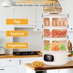 Electric Food Steamer, 3-Tiered Vegetable Steamer Stackable Baskets With Timer And Heat Preservation, BPA-Free, 1000W Fast Steaming Ideal For Vegetable Rice And Fish, 12.6×12.6×19.7'' -KitchenAid Shop 51gsSyAsIyL