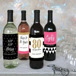 Chic 80th Birthday - Pink, Black And Gold - Birthday Gift For Women - Wine Bottle Label Stickers - Set Of 4 -KitchenAid Shop 51gt4QdmiaL