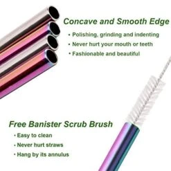 Metal Straws Drinking Straws 10.5" Stainless Steel Straws Reusable 8 Set - Ultra Long Rainbow Color-Cleaning Brush For 20/30 Oz For Yeti -KitchenAid Shop 51gyBkX9CxL