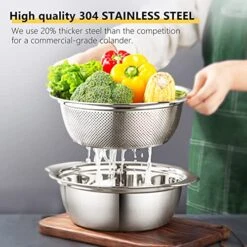 18/8 Stainless Steel Colander, POJORY Easy Grip Micro-Perforated, Strainer With Integrated Design Handles, Colander For Washing Vegetables, Fruit And Draining Cooked Pasta-2 Pack Colander (5-Quart) -KitchenAid Shop 51h4ASgwjHL