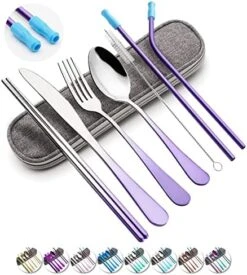 Travel Utensils Set With Case Reusable Portable Cutlery Set Stainless Steel 8pcs Including Dinner Knife Fork Spoon Chopsticks Straws(Black) -KitchenAid Shop 51hDy8RClIL. AC