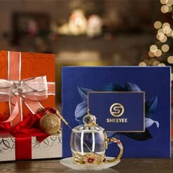 Vintage Glass Tea Cup And Saucer Set With Lid And Spoon, Enamel Daisy Flower Coffee Mug With Decorative Handle, Elegant Tea Sets For Women, 330ml/11oz -KitchenAid Shop 51hMc8KoOJL