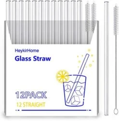 12-Pack Reusable Glass Straws,Size 8''x10 MM,Including12 Bent With 2 Cleaning Brush- Perfect For Smoothies, Tea, Juice -KitchenAid Shop 51hcQyWVcVL. AC