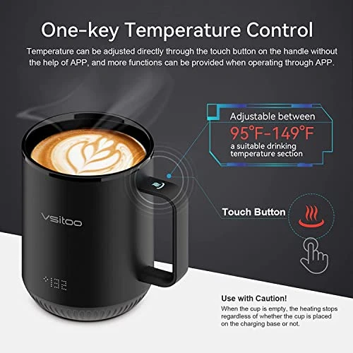 SITOO S3 Temperature Control Smart Mug With Lid, Coffee Mug Warmer With Mug For Desk Home Office, App Controlled Heated Coffee Cup, Self Heating Coffee Mug 11 Oz, Electric Mug-White Inner Wall 5 SITOO S3 Temperature Control Smart Mug With Lid, Coffee Mug Warmer With Mug For Desk Home Office, App Controlled Heated Coffee Cup, Self Heating Coffee Mug 11 Oz, Electric Mug-White Inner Wall - Image 3