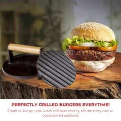 0158 Black Cast Iron Burger Press - 7'' Heavy Duty Burger Press With Solid Wood Handle -KitchenAid Shop 51hnB7NiDwL