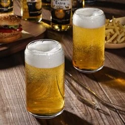 Drinking Glasses With Glass Straw 4pcs Set - 16oz Can Shaped Glass Cups, Beer Glasses, Iced Coffee Glasses, Cute Tumbler Cup, Ideal For Whiskey, Soda, Tea, Water, Gift - 2 Cleaning Brushes -KitchenAid Shop 51hou8h70rL