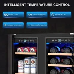 Wine And Beverage Refrigerator, 24 Inch Dual Zone Wine Fridge With Safety Locks, Under Counter Wine Cooler Beer Fridge Built-In Or Freestanding, Holds 20 Bottles And 57 Cans (Glass Door & Foam Door) -KitchenAid Shop 51hyc2n8MsL