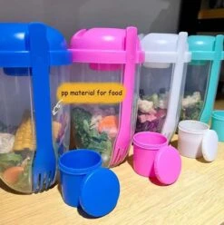 OQKKYY 2022 Keep Fit Salad Meal Shaker Cup, Fresh Salad Cup To Go Container Set, Portable Fruit And Vegetable Salad Cups Container With Fork & Salad Dressing Holder (Blue) -KitchenAid Shop 51hzd9SaJyL