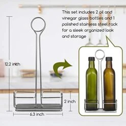 17oz Olive Oil Dispenser Bottle Set With Stainless Steel Holder Rack - 500ml Glass Oil & Vinegar Cruet With No-drip Pourers, Funnel, And Labels - Dark Green & Brown -KitchenAid Shop 51iI20xo5WL