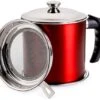 1.3L Oil Strainer Pot Grease Can, 1.37 Quart Oil Storage Grease Keeper/Stainless Steel Bacon Grease Container, For Storing Frying Oil, Bacon Fat & Cooking Grease(Red) -KitchenAid Shop 51iK7z5S46L