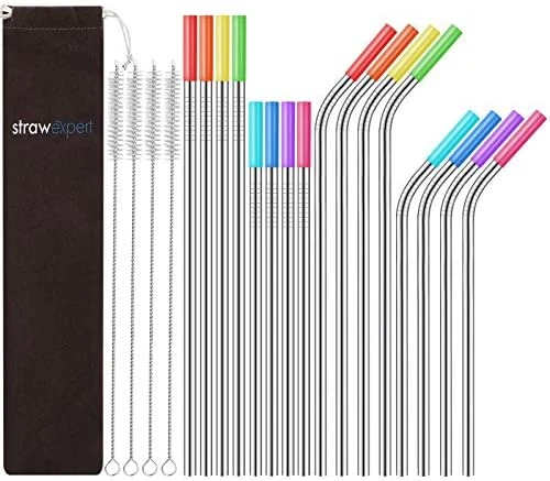 Set Of 16 Reusable Stainless Steel Straws With Travel Case Cleaning Brush Silicone Tips Eco Friendly Extra Long Metal Straws Drinking For 20 24 30 Oz Tumbler 11 Set Of 16 Reusable Stainless Steel Straws With Travel Case Cleaning Brush Silicone Tips Eco Friendly Extra Long Metal Straws Drinking For 20 24 30 Oz Tumbler - Image 9
