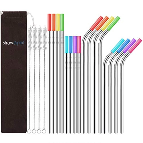 Set Of 16 Reusable Stainless Steel Straws With Travel Case Cleaning Brush Silicone Tips Eco Friendly Extra Long Metal Straws Drinking For 20 24 30 Oz Tumbler 3 Set Of 16 Reusable Stainless Steel Straws With Travel Case Cleaning Brush Silicone Tips Eco Friendly Extra Long Metal Straws Drinking For 20 24 30 Oz Tumbler