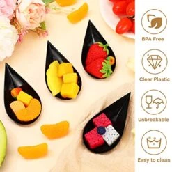 300 Pcs 4 Inch Tear Drop Mini Appetizer Plates Plastic Spoons Catering Supplies Small Tasting Dishes Dessert Bowls Disposable For Party (Black)