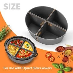 Slow Cooker Divider Insert For 6 QT Crockpot, Reusable And Leak Proof Silicone Slow Cooker Liner,4-in-1 Silicone Divider For Crockpot, Dishwasher Safe Cooking Liner For 6 QT Pot (Gray)