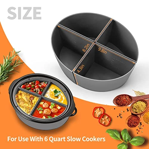 Slow Cooker Divider Insert For 6 QT Crockpot, Reusable And Leak Proof Silicone Slow Cooker Liner,4-in-1 Silicone Divider For Crockpot, Dishwasher Safe Cooking Liner For 6 QT Pot (Gray) 3 Slow Cooker Divider Insert For 6 QT Crockpot, Reusable And Leak Proof Silicone Slow Cooker Liner,4-in-1 Silicone Divider For Crockpot, Dishwasher Safe Cooking Liner For 6 QT Pot (Gray)