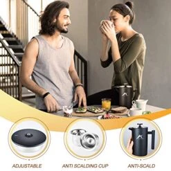 French Press Coffee Maker, 34 Oz, Stainless Steel Double-wall Insulated, With 2 Espresso Cups, Rust-Free, Dishwasher Safe, Black -KitchenAid Shop 51iaBbr4WAL