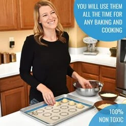 Silicone Baking Mat Set Of 5-2 Half Sheets (Macaron & Cookie Circle On Mat) + 1 Quarter + 1 Round & 1 Square Size Silicone Baking Sheet - Nonstick & Easy To Clean - 100% Silicone Mats For Baking -KitchenAid Shop 51ieV6r23FL