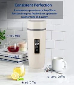 WAMON Travel Kettles Electric Small,350ml Stainless Steel 3 In 1 Digital Display Portable Electric Kettle,One Cup Mini Kettle In Automatic Shut Off, Hot Water Boiler Maker For Tea Coffee Milk,White -KitchenAid Shop 51igRGL162L