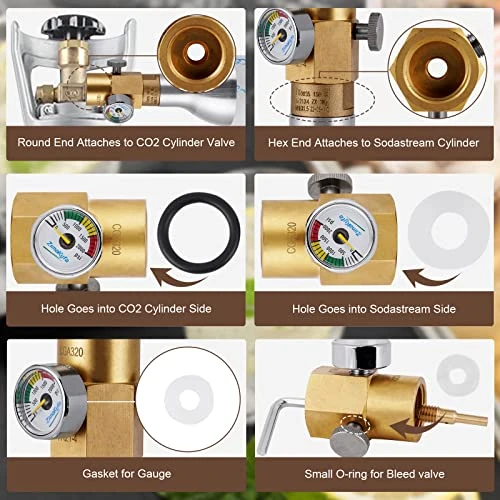 CO2 Direct Adapter With 2000psi Pressure Gauge, Thread Set Replacement Accessories For Soda Machine Tank, CO2 Refill Connector Adapter Accessories, Adapter Refills Connector Kit CGA320 To TR21-4 (B) 5 CO2 Direct Adapter With 2000psi Pressure Gauge, Thread Set Replacement Accessories For Soda Machine Tank, CO2 Refill Connector Adapter Accessories, Adapter Refills Connector Kit CGA320 To TR21-4 (B) - Image 3