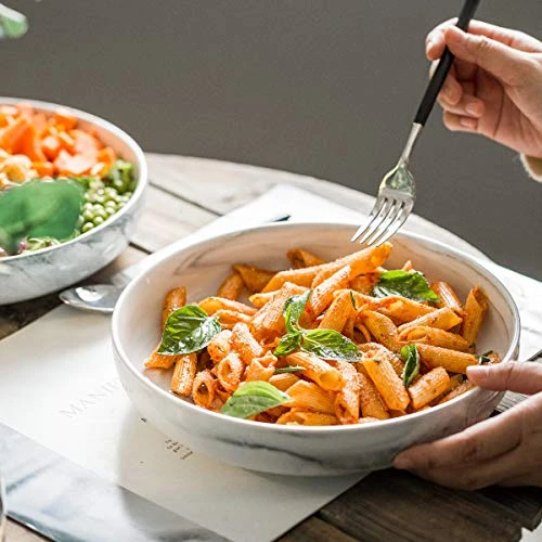 Porcelain Serving Bowl Set Ceramic Serving Bowl Set Salad Pasta Bowl Set 2 Pack, Grey Marble, Stackable 10-inch 7 Porcelain Serving Bowl Set Ceramic Serving Bowl Set Salad Pasta Bowl Set 2 Pack, Grey Marble, Stackable 10-inch - Image 5