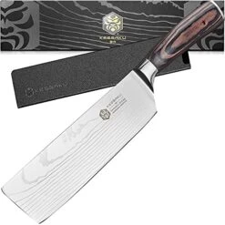 7-Inch Nakiri Vegetable Cleaver Knife - Samurai Series - Forged High Carbon 7Cr17MoV Stainless Steel - Pakkawood Handle With Blade Guard