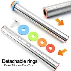 17'' Adjustable Rolling Pin Stainless Steel And 24"x16" Silicone Pastry Baking Mat Set，Adjustable Size Rolling Pin With Thickness Rings, Baking Tools For Making Pizza, Cookies, Fudge, Cakes, Pasta -KitchenAid Shop 51iudABLQgL