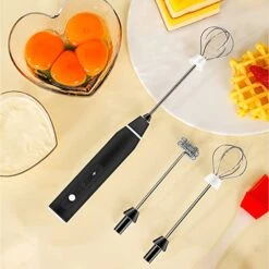 Milk Foamer Handheld, USB Rechargeable Electric Milk Frother, 2 Different Stainless Steel Whisks, 3 Levels Adjustable, Very Suitable For Bulletproof Coffee, Latte, Cappuccino, Hot Chocolate (Black) -KitchenAid Shop 51ix8jFb15L