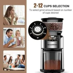 Electric Burr Coffee Grinder, Automatic Conical Burr Mill Coffee Bean Grinder With 12 Precise Grind Settings And Cup Selection, Large Capacity, Stainless Steel -KitchenAid Shop 51j4WcvQCfL
