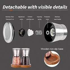 Salt And Pepper Grinder Set With Wooden Standing Tray, Refillable Pepper Mill Set - Brushed Stainless Steel - Short Glass Shakers With Adjustable Coarseness For Peppercorn, Salt Or Spice Mill 7 Salt And Pepper Grinder Set With Wooden Standing Tray, Refillable Pepper Mill Set - Brushed Stainless Steel - Short Glass Shakers With Adjustable Coarseness For Peppercorn, Salt Or Spice Mill -KitchenAid Shop 51j9cDvc38S