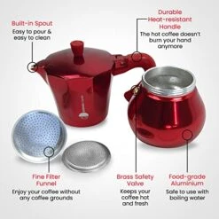 6 Cup Stovetop Expresso Maker For Home-Red Italian Coffee Maker-small Moka Pot Brewer-camping Greca Brewer -KitchenAid Shop 51jHg1nwf5L