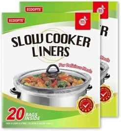 20 Count Disposable Slow Cooker Liners And Cooking Bags | Extra Large Size Fits 6-10QT Pot, 14"x 22" | Suitable For Oval & Round Pot, BPA Free (1 Pack) -KitchenAid Shop 51jUZjAvCML. AC