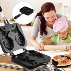 Fish-Shaped Waffle Making Pan Household Aluminum Non-Stick Fish-Shaped Cake Bakeware Fish-Shaped Bakeware Non-Stick Waffle Pan Double-Layer Grilled Fish Cakes Double-Sided Pot With Open Flame Heating -KitchenAid Shop 51jVYoYnMGS