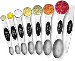 Magnetic Measuring Spoons Set Stainless Steel, Dual Sided For Liquid Dry Food, Measuring Cups Spoons Set Fits In Spice Jar, Kitchen Gadgets, Cooking Utensils Set, Including Leveler, Silver -KitchenAid Shop 51jqGl a2oL. AC