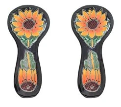 GENERIC Spoon Rest Sunflower Design Talavera Mexican Orange Blue And Green Ceramic Handmade For Table Top And Stove Top