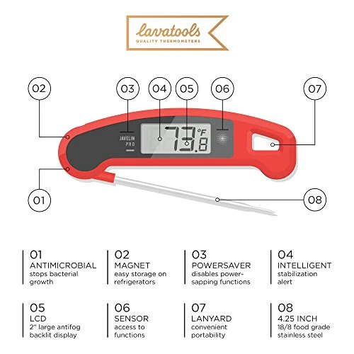 Javelin PRO Duo Ambidextrous Backlit Professional Digital Instant Read Meat Thermometer For Kitchen, Food Cooking, Grill, BBQ, Smoker, Candy, Home Brewing, Coffee, And Oil Deep Frying 8 Javelin PRO Duo Ambidextrous Backlit Professional Digital Instant Read Meat Thermometer For Kitchen, Food Cooking, Grill, BBQ, Smoker, Candy, Home Brewing, Coffee, And Oil Deep Frying - Image 6