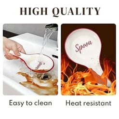 Red Ceramic Spoon Rest For Stove Top - White Spoon Rest For Kitchen Counter - Spanish Ceramic Spoon Rests For Cooking - Large Farmhouse Spoon Rest Ceramic - Utensil Coffee Spoon Holder Rest -KitchenAid Shop 51k5GWa2fbL