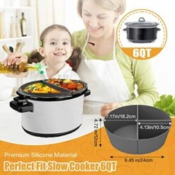 Low Cooker Divider Liner Fit 6QT,Silicone Slow Cooker Divider Insert Liner, Reusable/BPA Free/Leakproof/Dishwasher Safe Slow Cooker Accessories Cooking Liner For Most 6 Quart Slow Cooker(Grey)