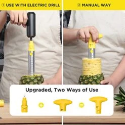 Pineapple Cutter With Knife, [Upgraded, Electric & Manual] Durable Pineapple Corer With Electric Drill Accessory, Stainless Steel Fruit Peeler Knife Pineapple Slicer Core Remover Kitchen Tool -KitchenAid Shop 51kGhAOsTYL