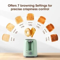 ILER 2 Slice Toaster, 1.3 Inches Wide Slot Bagel Toaster With 7 Shade Settings And Double Side Baking, Compact Bread Toaster With Removable Crumb Tray, Defrost Cancel Function Green -KitchenAid Shop 51kIeI97azL
