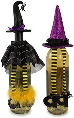 E-Living Halloween Wine Bottle Covers, Orange & Green Spider Cape W/Black Witch Outfit -KitchenAid Shop 51kLoDogLoL. AC