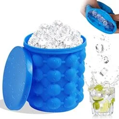 Ice Cube Mold Ice Cube Trays, New 3D Ice Cubes Maker(2 In 1), Large Cylindrical Silicone Ice Bucket For Frozen Cocktail, Beverages And More - Blue